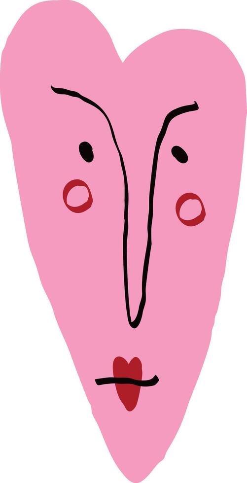 Valentines Day heart with a sad face. Freaky Bizarre comic heart. vector