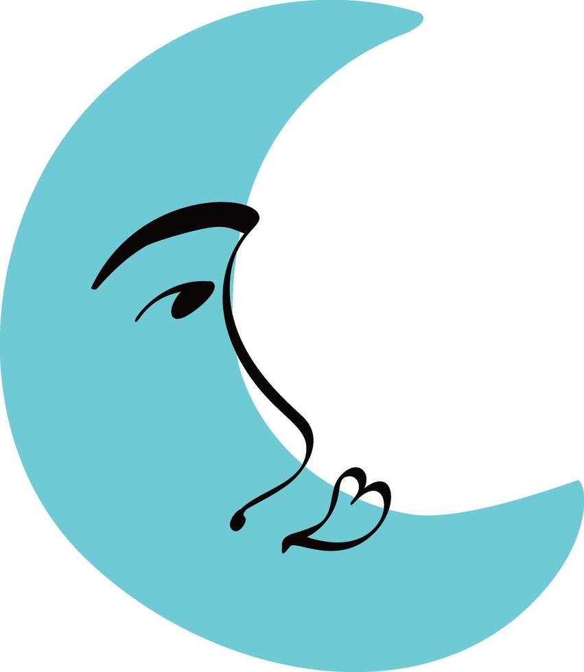 Funky moon with a lovely face in modern doodle style vector