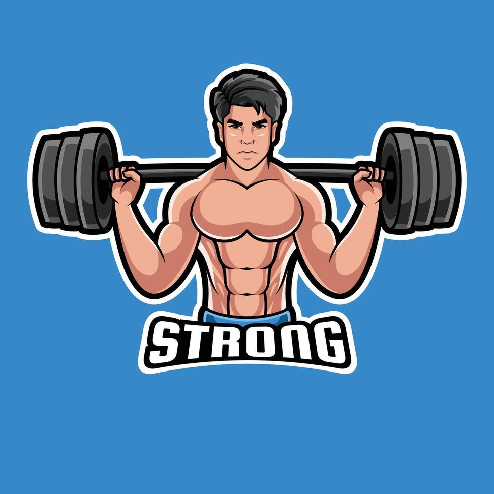 gym man lifting weight mascot logo illustration vector