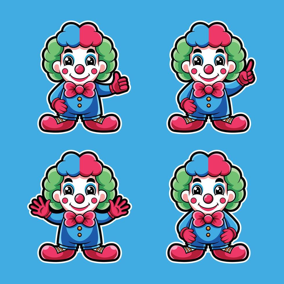 A Set Of Cute Clown Mascot Icon Illustration vector