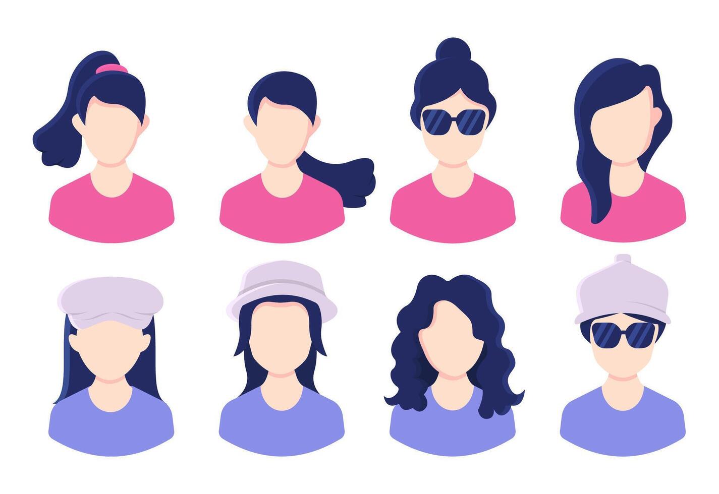 woman avatar character flat style collection set vector