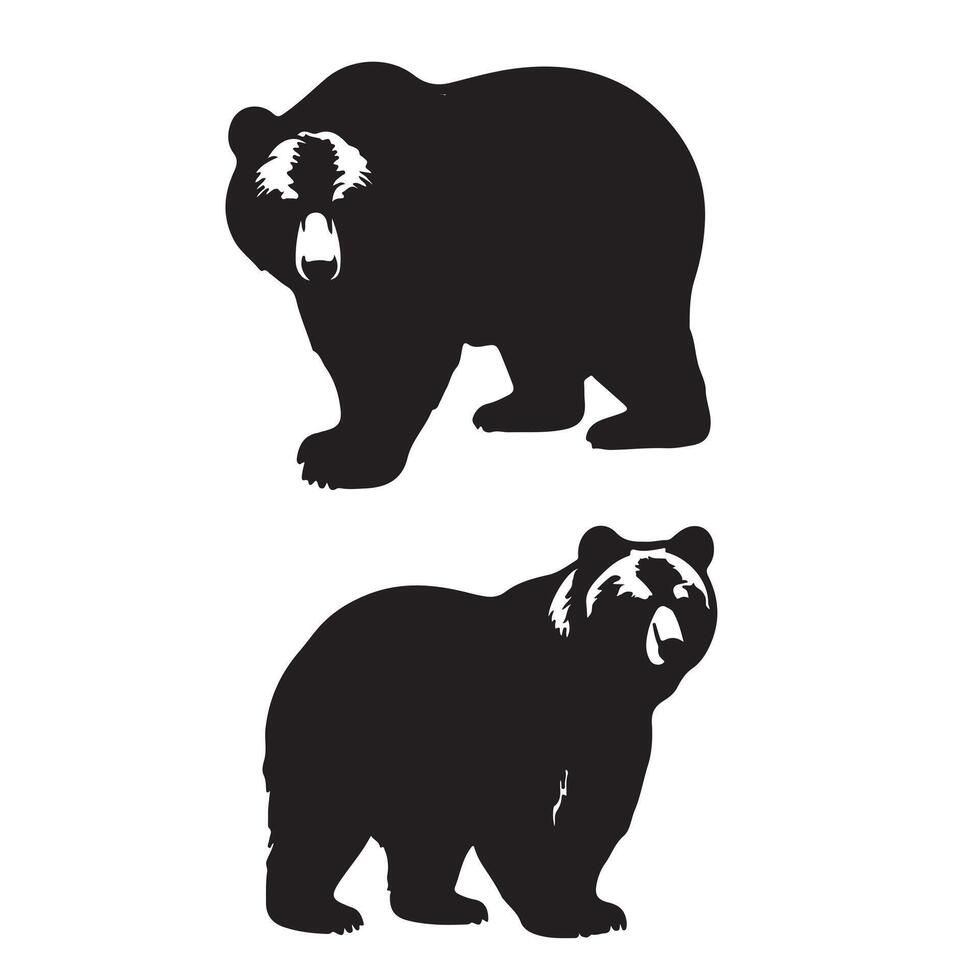black silhouette brown bear set 10 eps vector