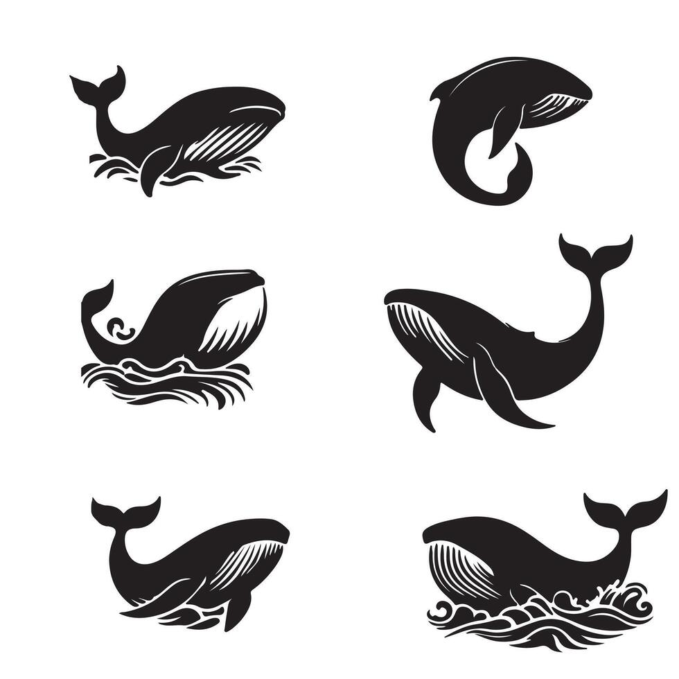 Group of sea creatures silhouette vector