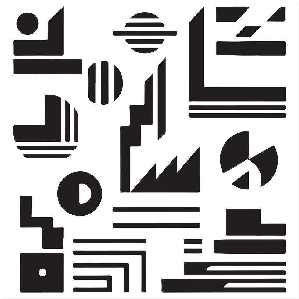 black Brutalist geometric shapes, modern symbols. Simple primitive elements and forms. Retro design, trendy contemporary minimalist style, y2k. illustration vector