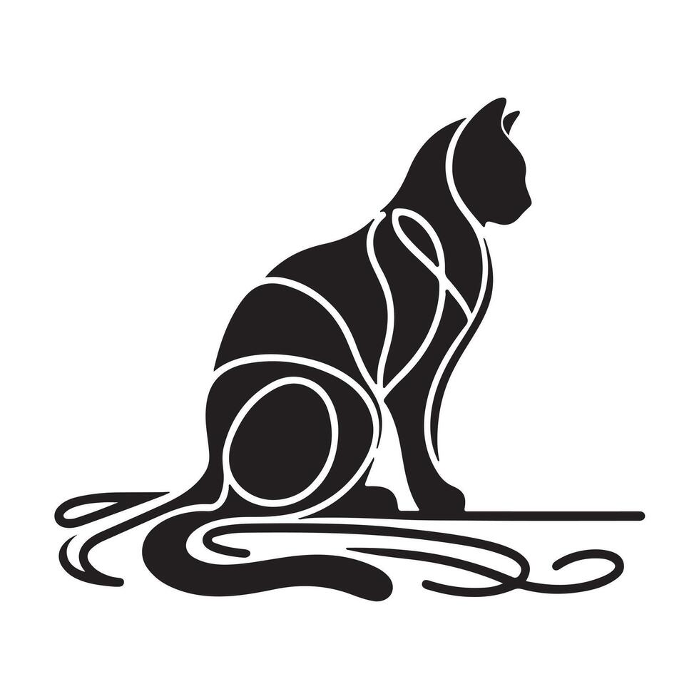 a black cat silhouette single line vector