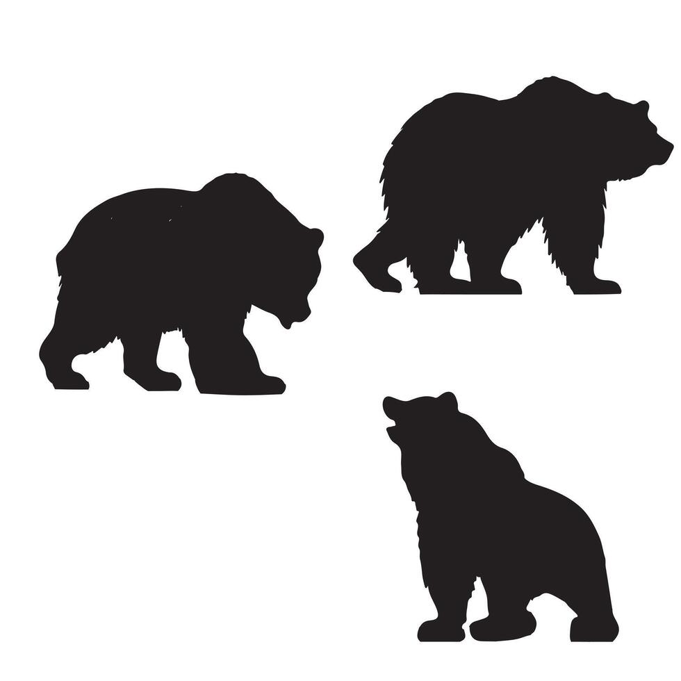 grizzly set black silhouette vector