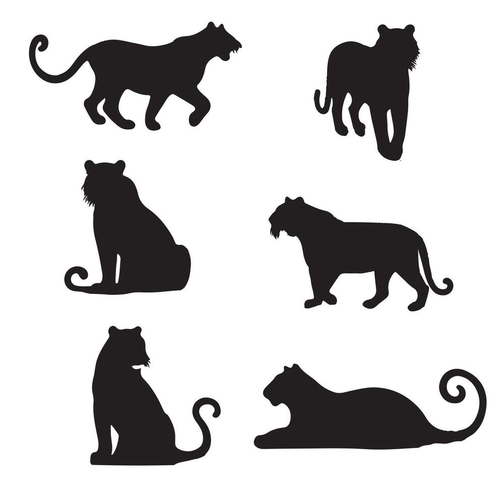 black silhouette tiger set vector