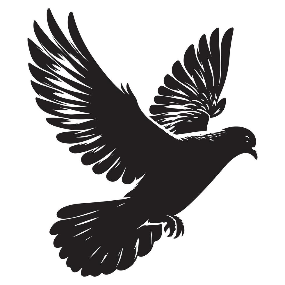Pigeon silhouette, flying dove silhouette vector