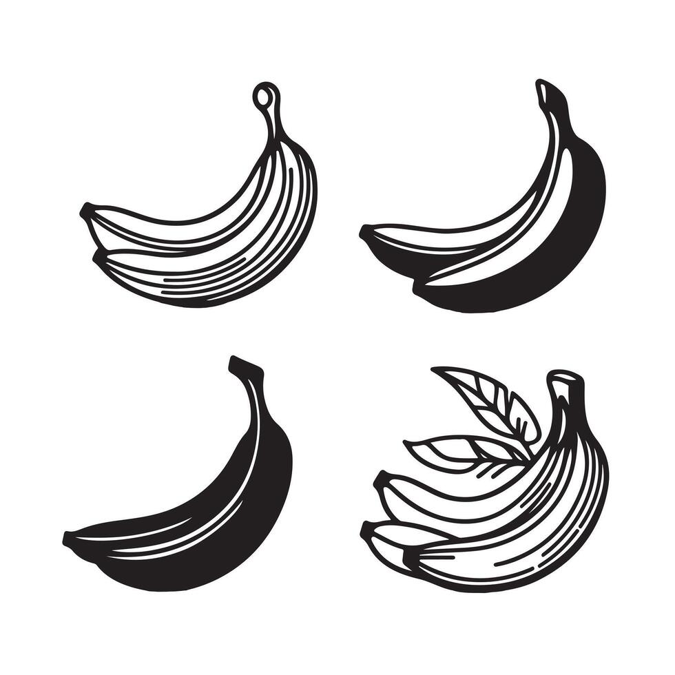 a single-line black banana silhouette set with a white background vector