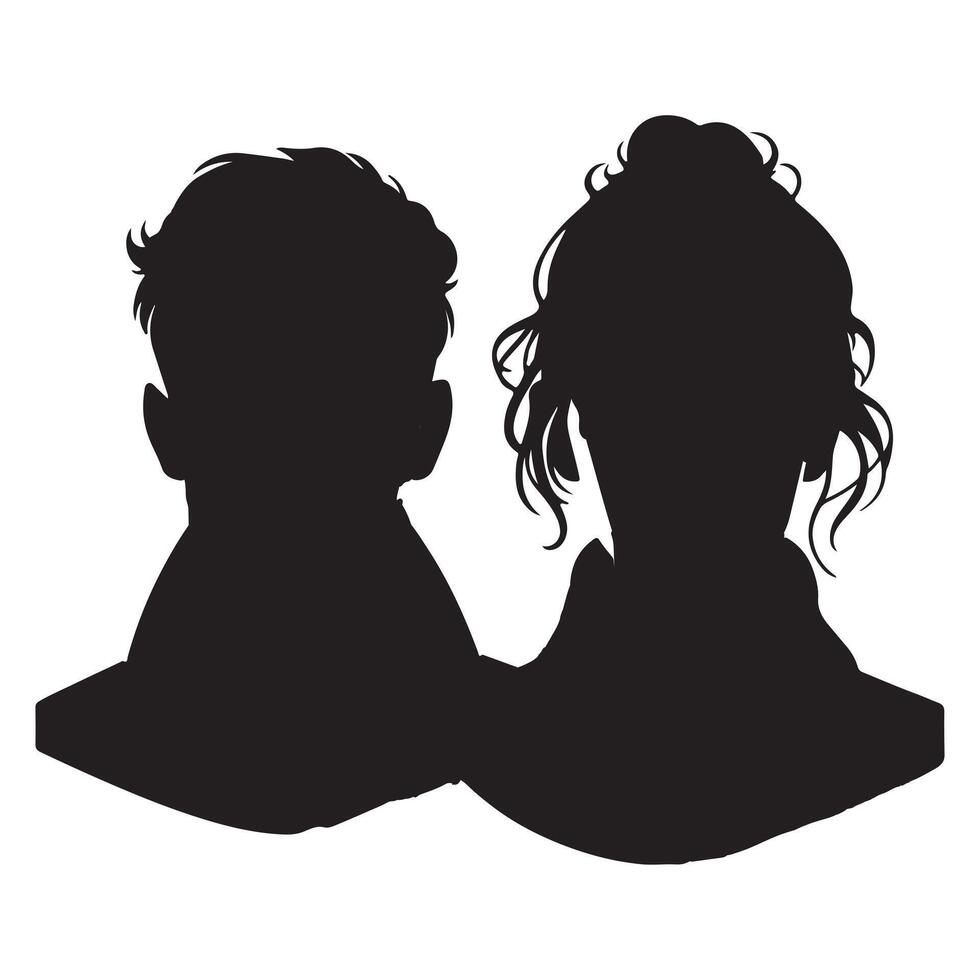 black Avatar portrait silhouettes. Woman and man faces portraits, anonymous characters avatars image with white background vector