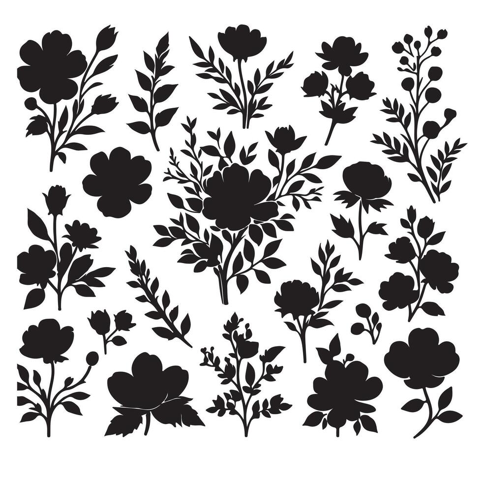 Silhouettes of blooming flowers set with white background vector