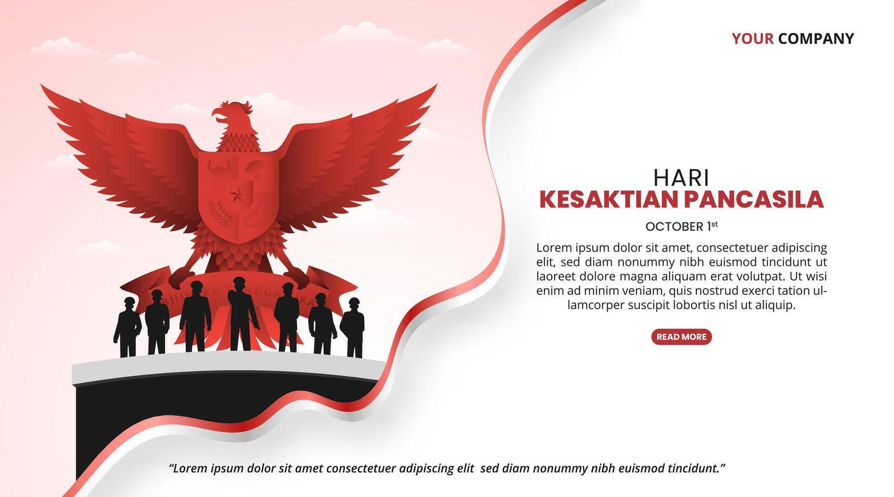 Hari Kesaktian Pancasila or Pancasila Sanctity Day background with a Garuda and waving flag vector