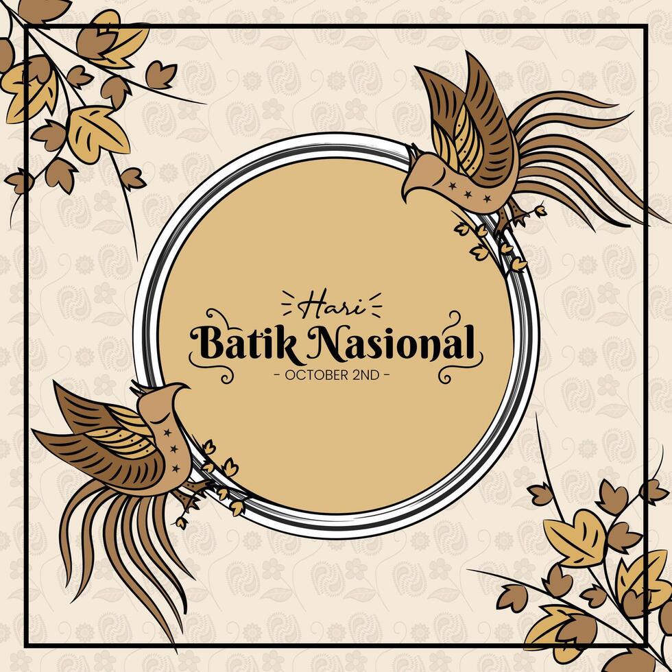 Hand drawing Hari Batik Nasional or National Batik Day with a batik pattern vector
