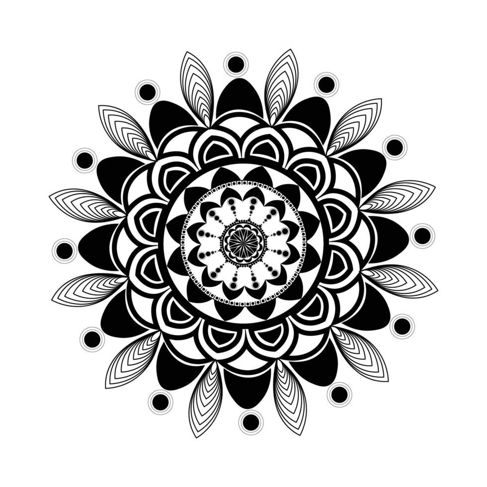 A black and white flower design with a circular design vector