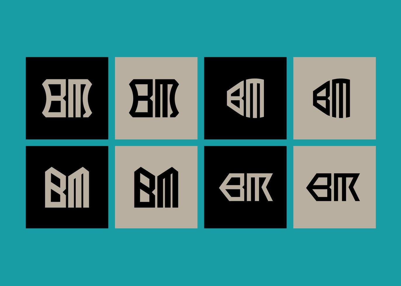 BM minimalist and classic logo set design. BM monogram polygonal and circle shape . vector