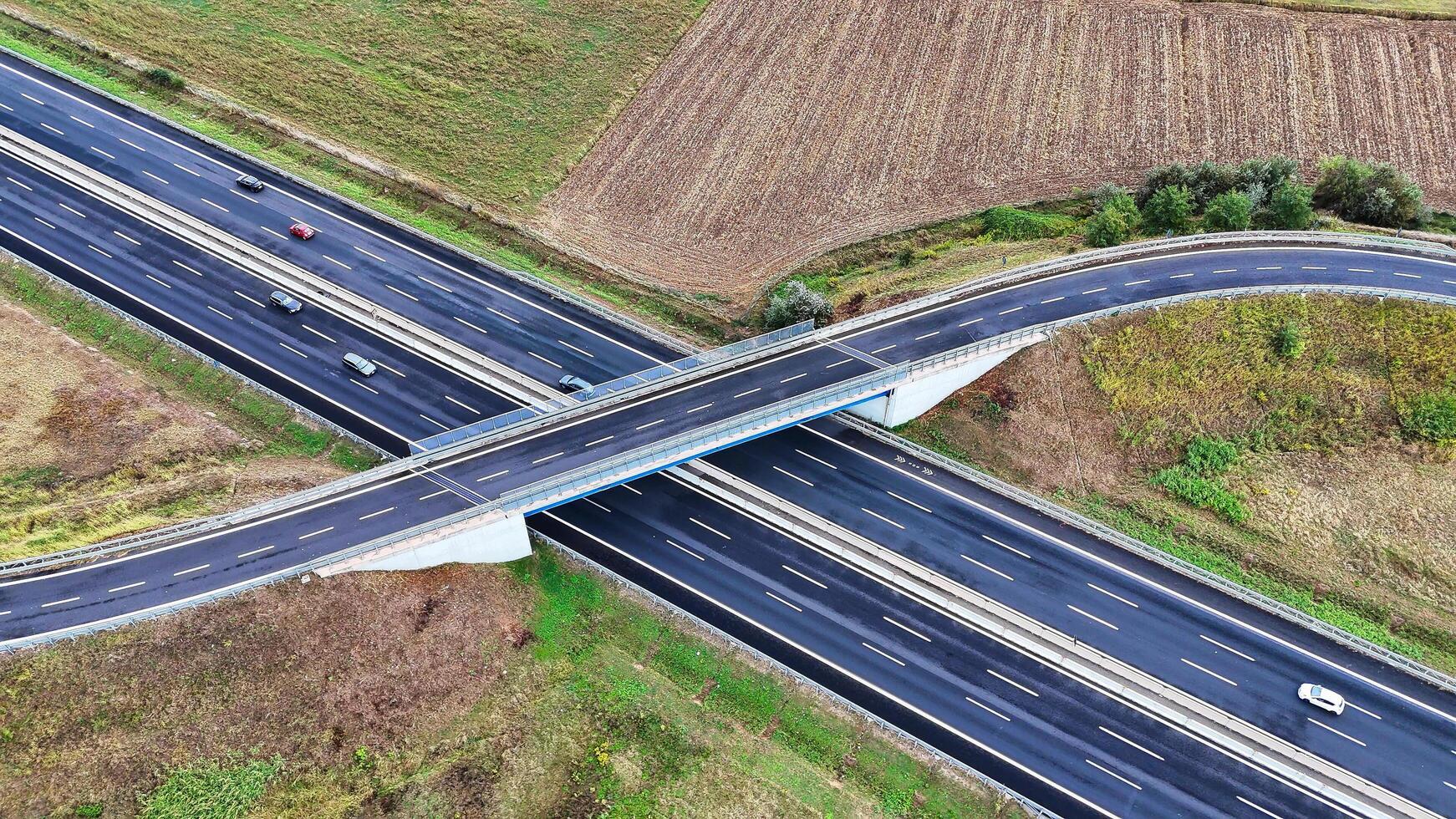 Arial view of Modern transportation with Expressway Road highway Top view. Important infrastructure. photo