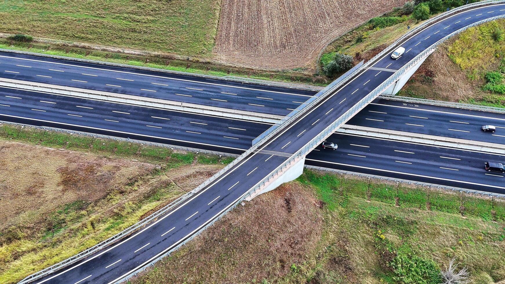 Arial view of Modern transportation with Expressway Road highway Top view. Important infrastructure. photo