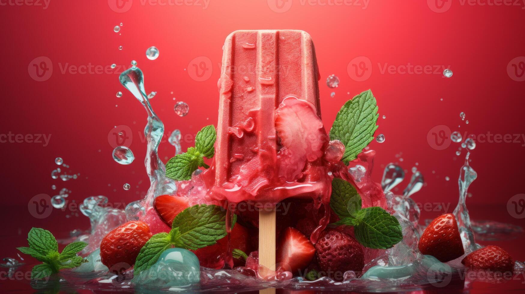 frozen ice strawberry mint. image photo