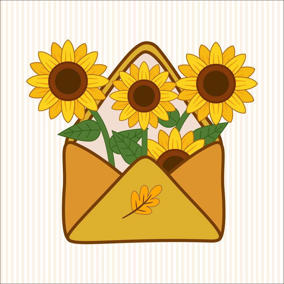 Letter with sunflowers illustration in Fall vector