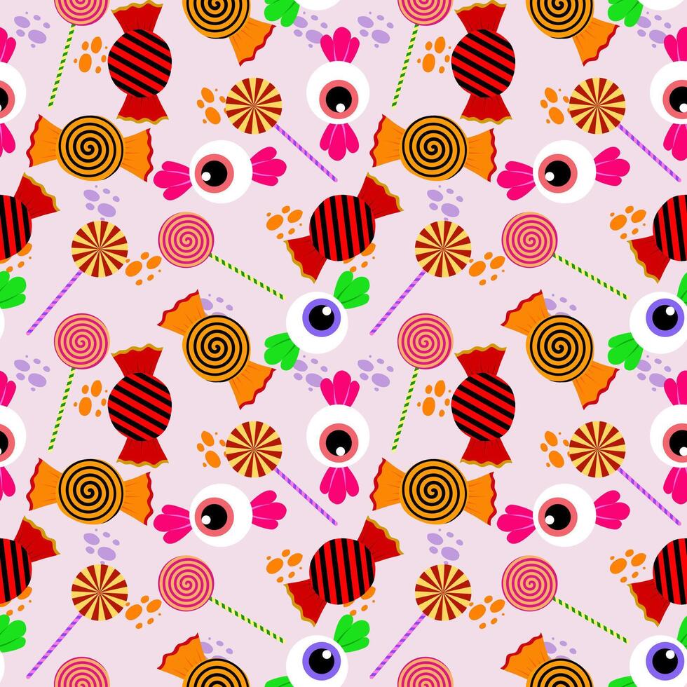 Halloween colorful candies seamless pattern in Halloween party background vector