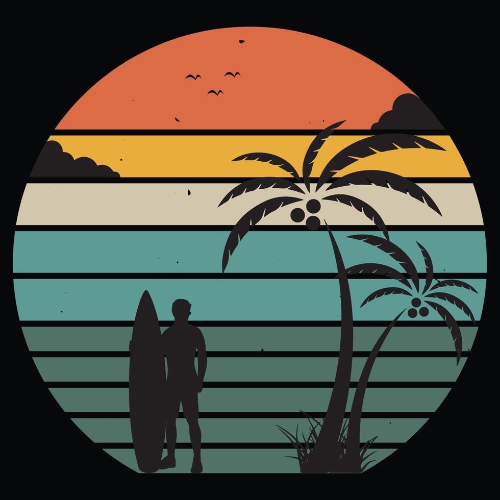 Retro Vintage Surfing Surf Style Palm Tree For Surfers t shirt design vector