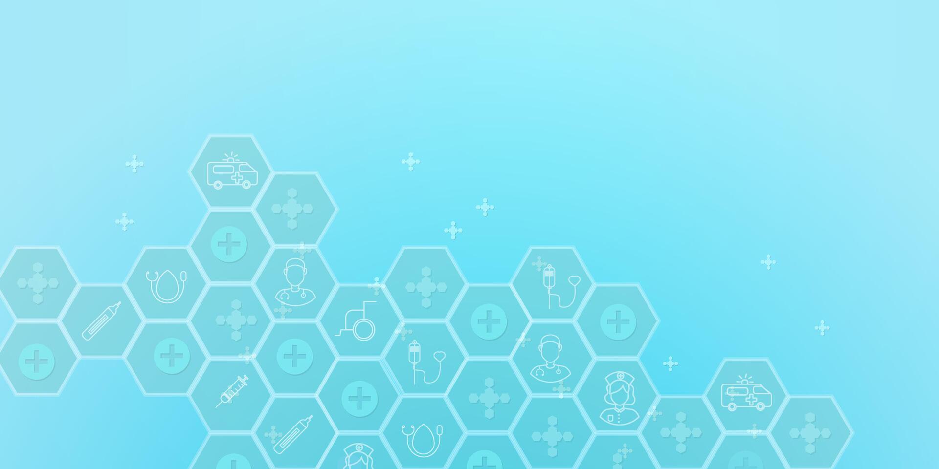 Medical technology with hexagon and hospital icon. Healthcare blue background vector