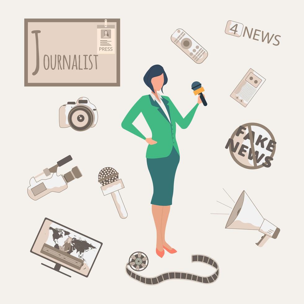 Colorful alphabet. Book of professions. Profession Journalist. Letter J vector