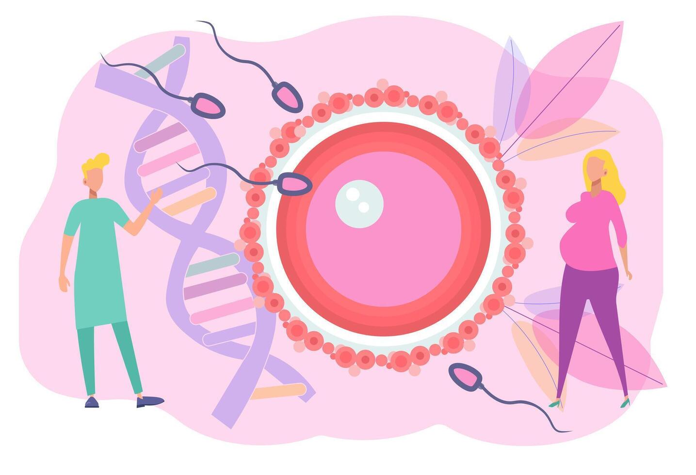 The concept of artificial insemination. Spermatozoa fertilize the uterus. Symbolic visualization of the development of pregnancy and human reproduction. Baby conception clinic vector