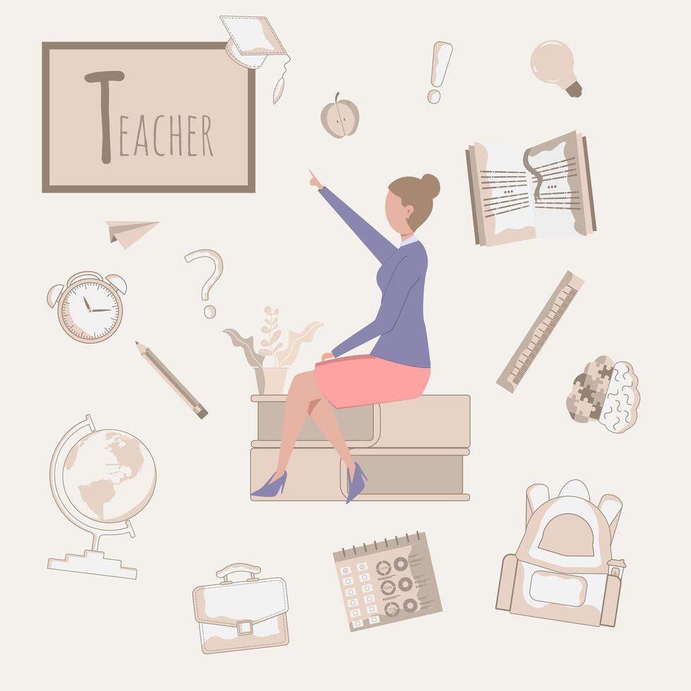 Colorful alphabet. Book of professions. Profession teacher. Letter T vector