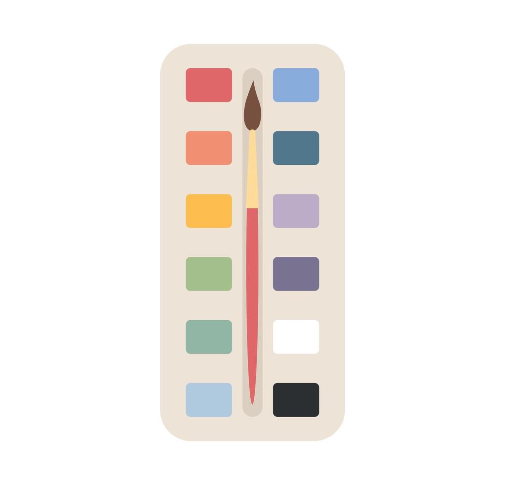 Paint box with paint brush isolated on white background. Color palette. Painting tools, art supplies vector