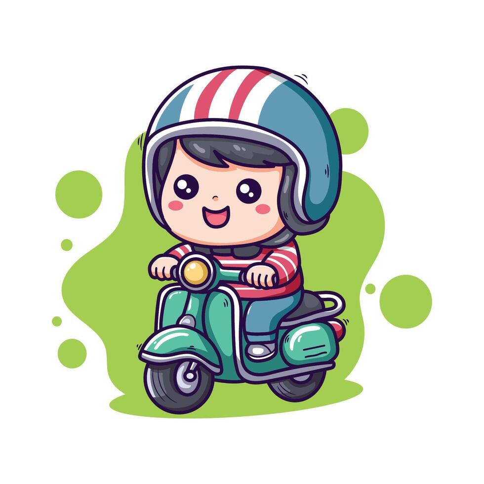 Cute little boy in helmet riding scooter. illustration. vector