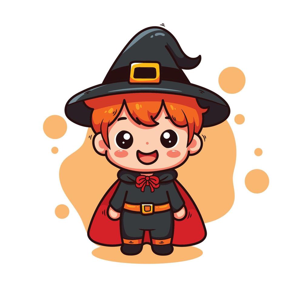 Cute little boy dressed as a witch. Halloween illustration. vector