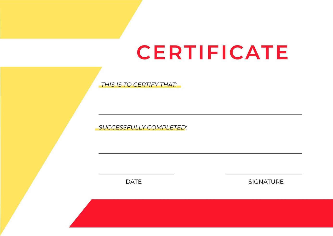 Certificate of Completion Template in yellow and red colors. vector