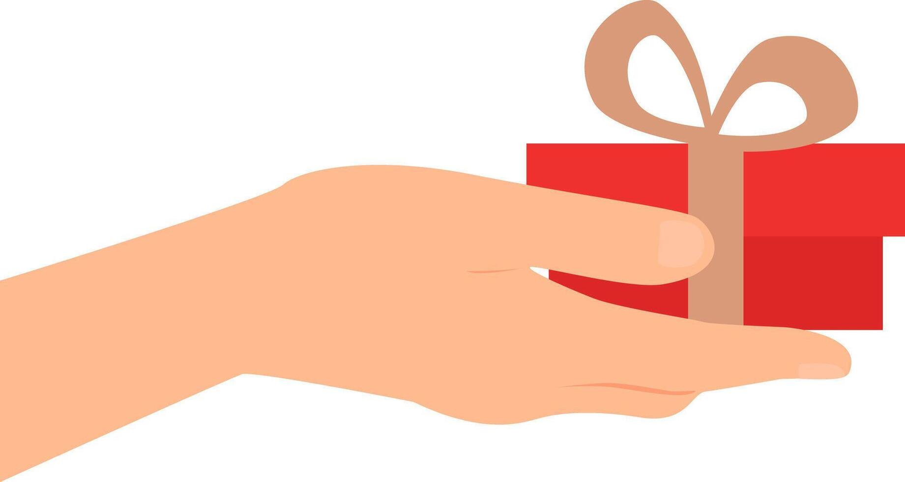 Hand holding red present box with a bow. vector