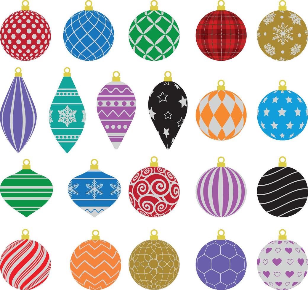 set of flat christmas balls. collection of christmas baubles with decorations vector