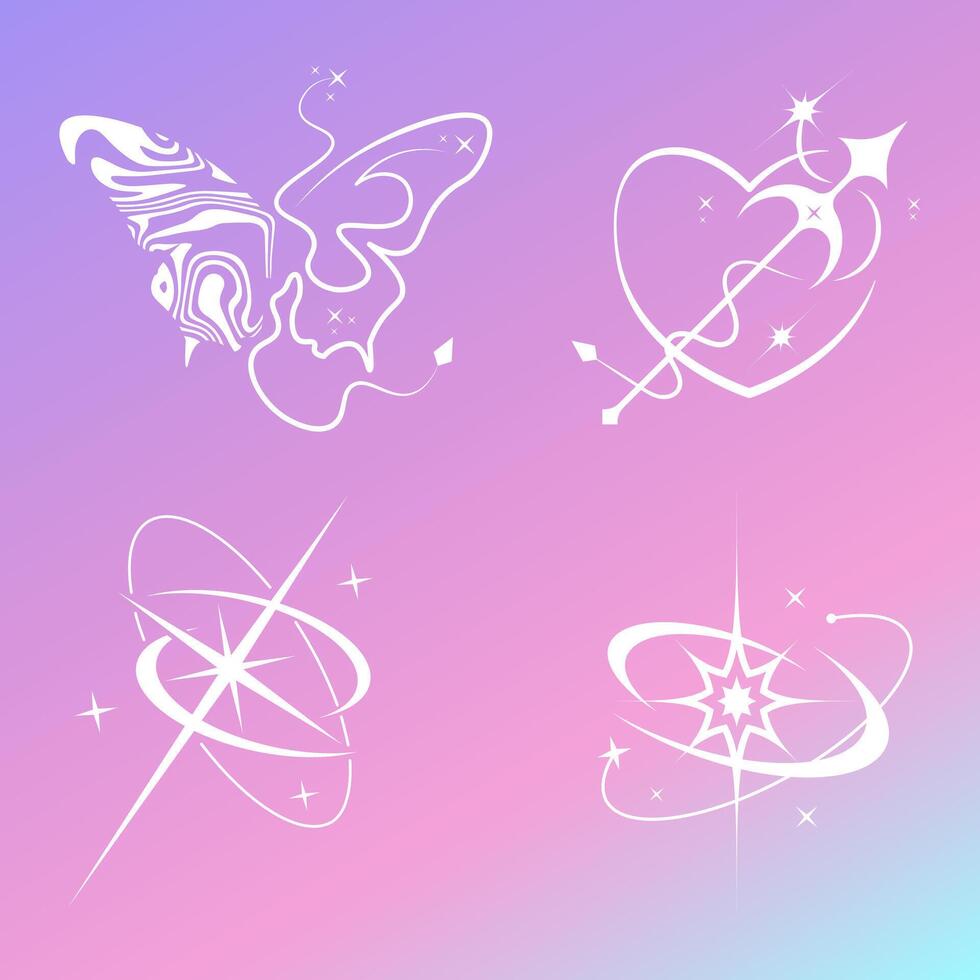 Y2K Retro futuristic elements for T-Shirt street wear fashion design vector