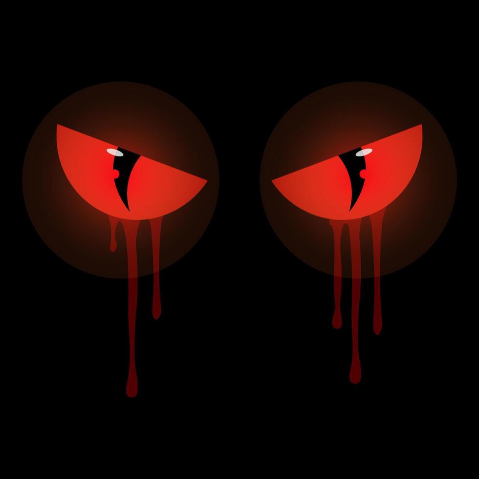 Red evil eyes in the dark, spooky scary eyes in the dark, monster eyes Halloween vector