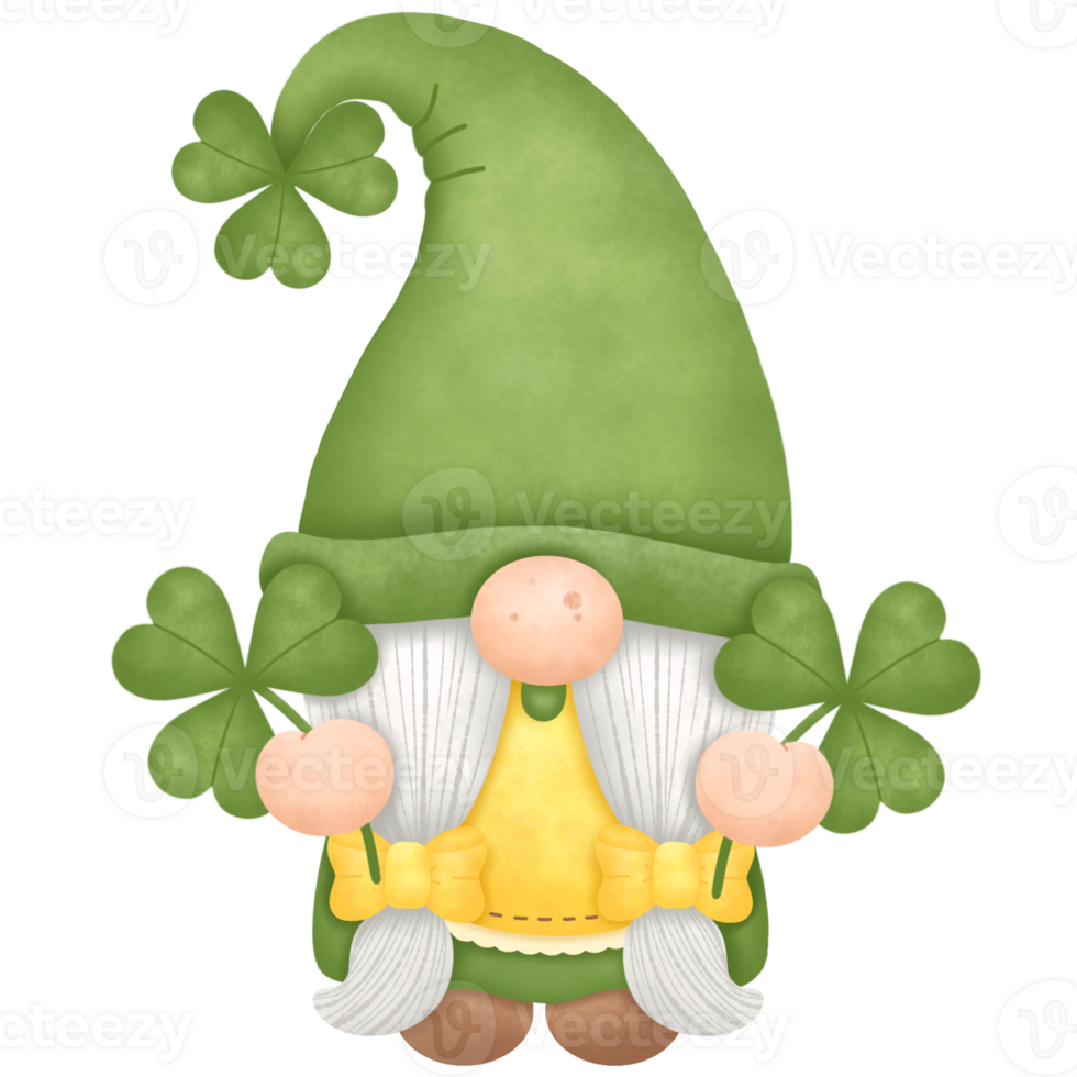 St Patricks Day Gnome with Clovers png