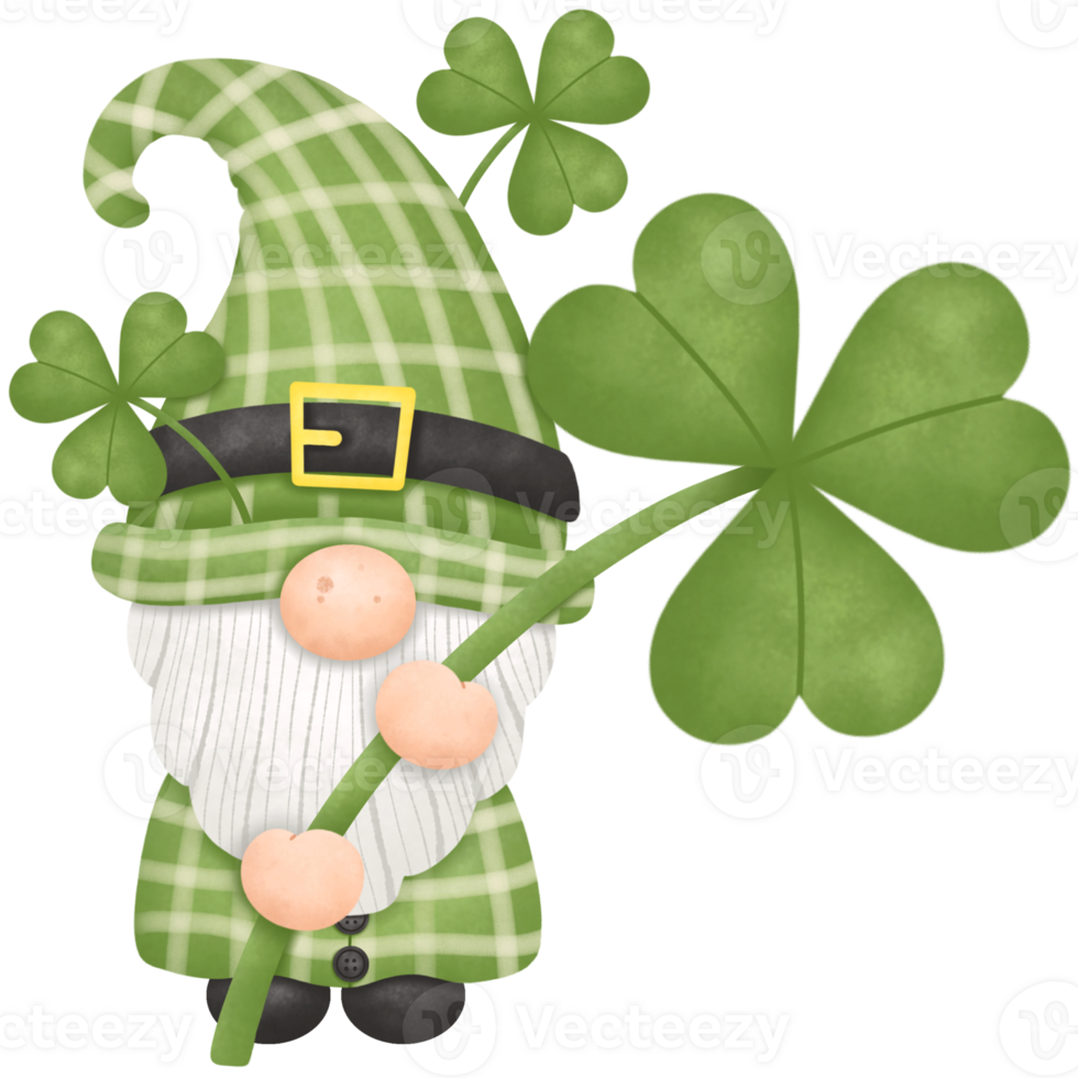 St Patricks Day Gnome with Clover png