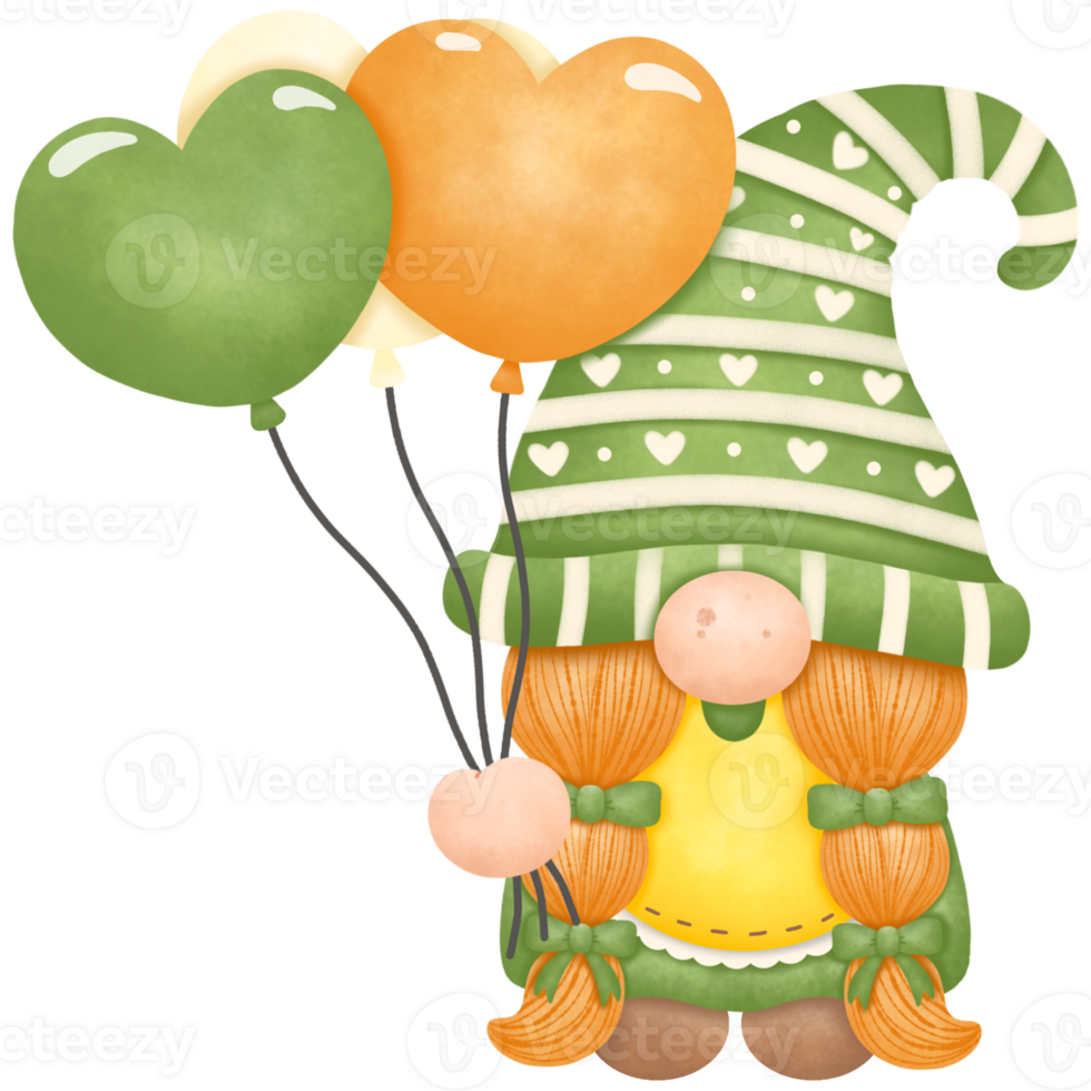 St Patricks Day Gnome with Balloons png