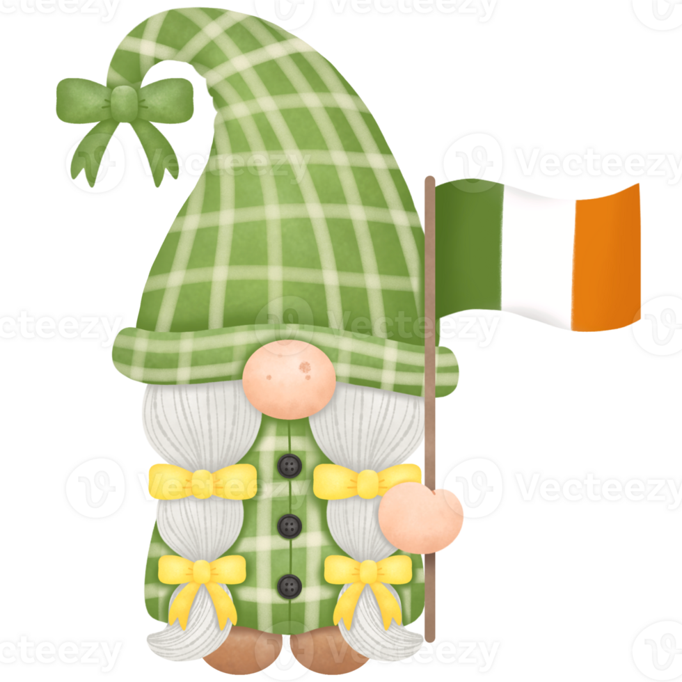 St Patricks Day Gnome with Flag of Ireland png