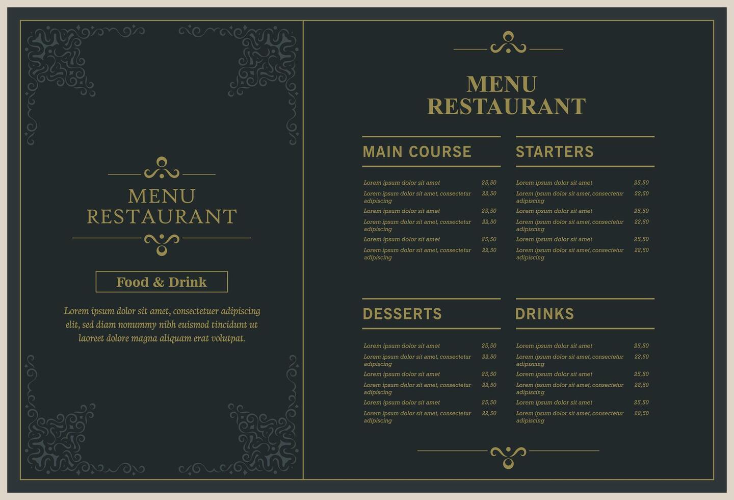 Menu Layout with ornamental Elements vector