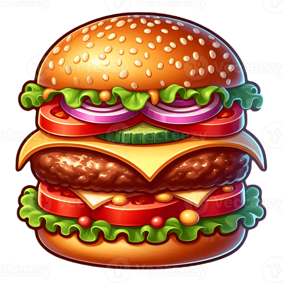 Appetizing Burger with Cheese and Sesame Seed Bun png
