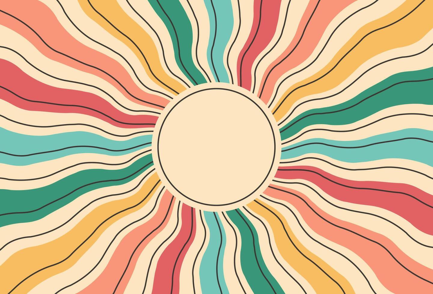 Hand drawn colorful groovy sun retro psychedelic background vector