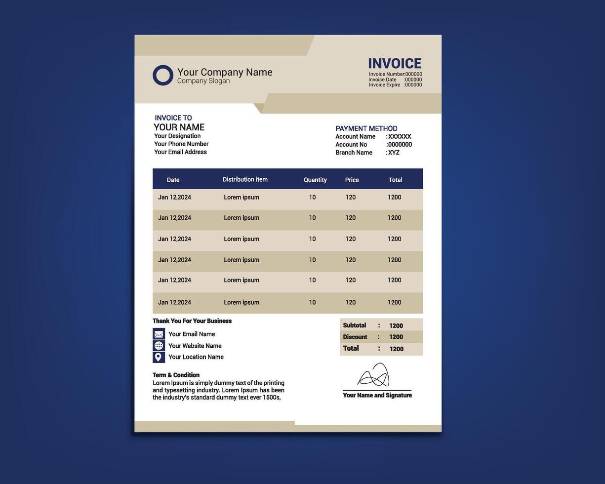 Invoice design and stationary vector