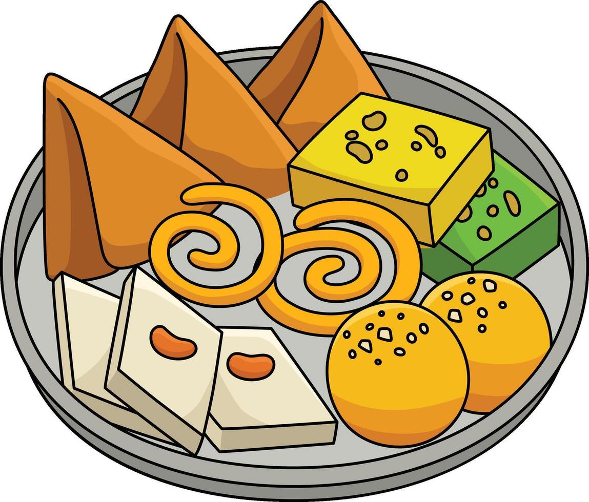 Diwali Sweets Cartoon Colored Clipart vector