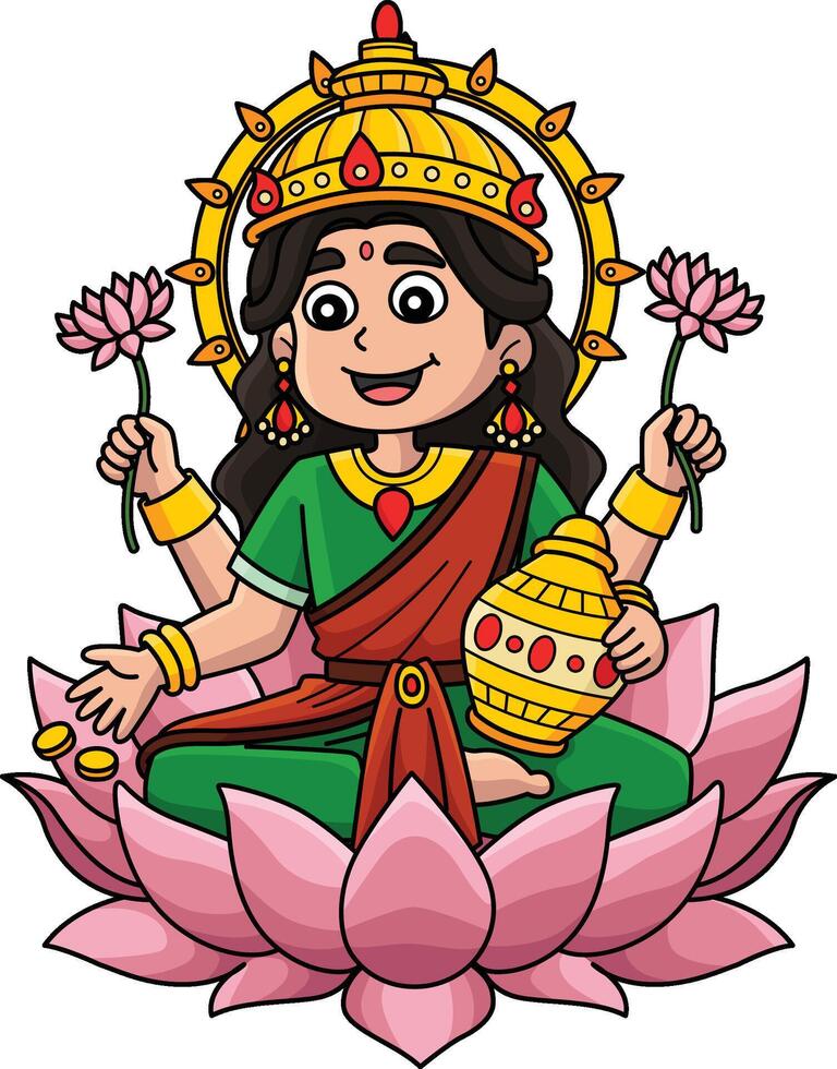 Diwali Lakshmi Puja Cartoon Colored Clipart vector