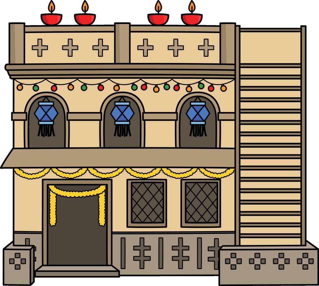 Diwali House with Lights Cartoon Colored Clipart vector