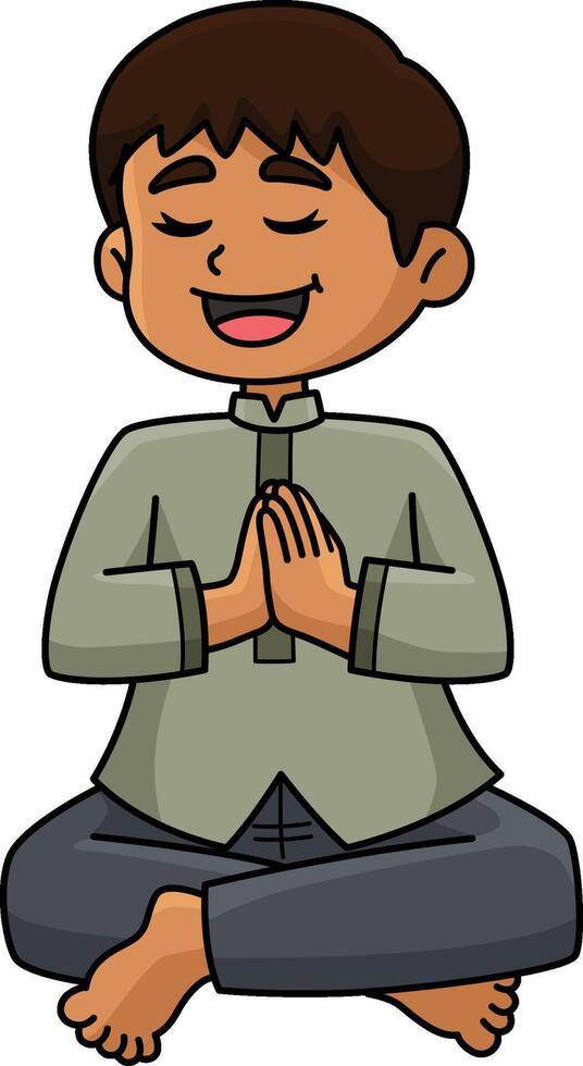 Diwali Child Praying Cartoon Colored Clipart vector