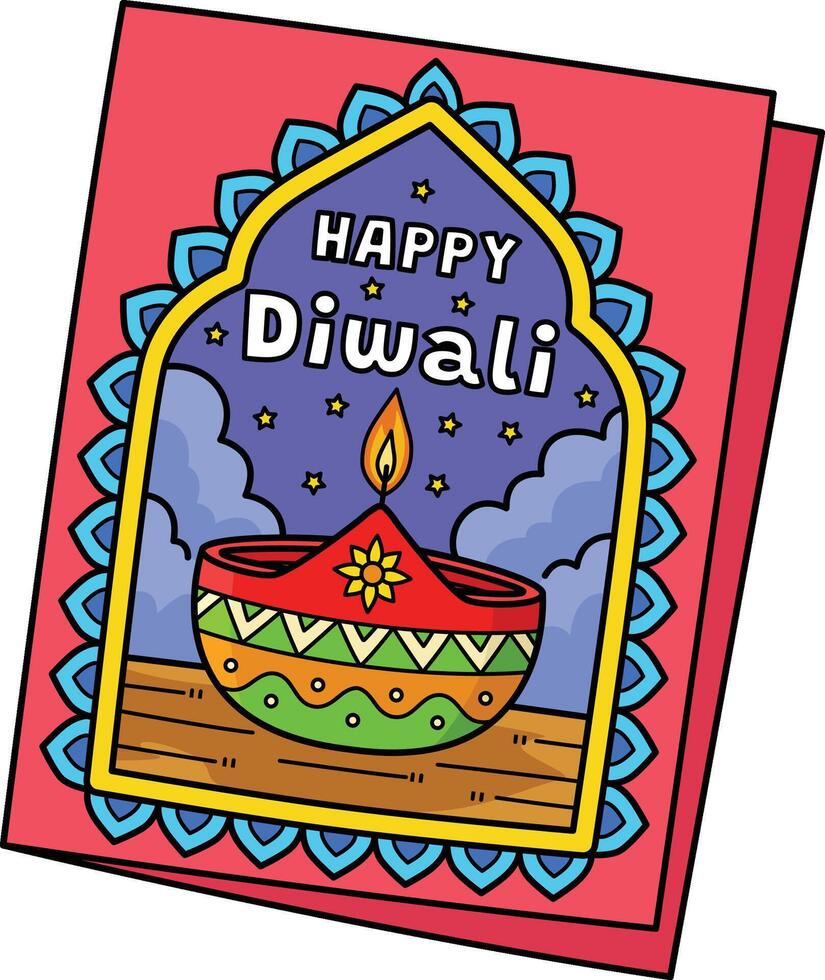 Diwali Greeting Cards Cartoon Colored Clipart vector